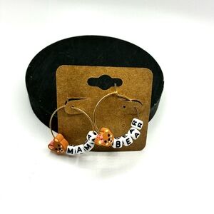 Mama Bear Beaded Hoop Earrings Goldtone